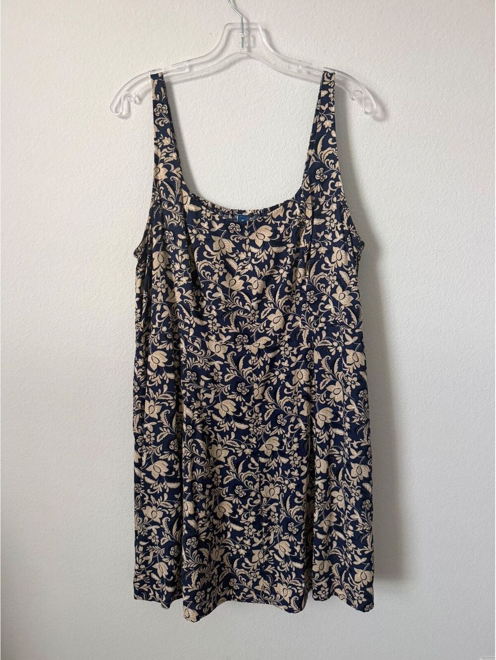 Old Navy Sleeveless Square Neck Navy Blue/Beige Floral Mini Dress Size XL